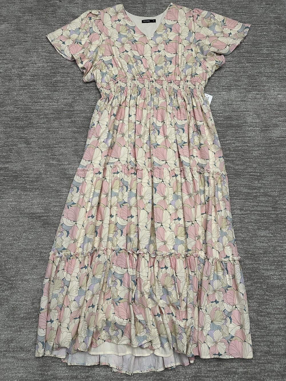 Mikarose Dress Womens XXL Pastel Floral Eden Smocked Tiered Maxi Boho Sundress